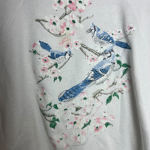 Vintage Tultex Women's M Blue Jay Print Crewneck Sweatshirt‎ Floral Grannycore - Picture 2 of 8